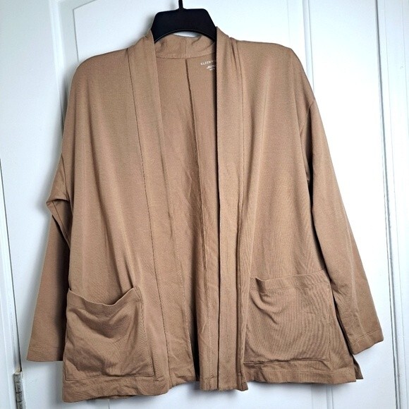 Eileen fisher open front tan cardigan w front pockets sz xs nwot laganlook coast - Picture 2 of 5